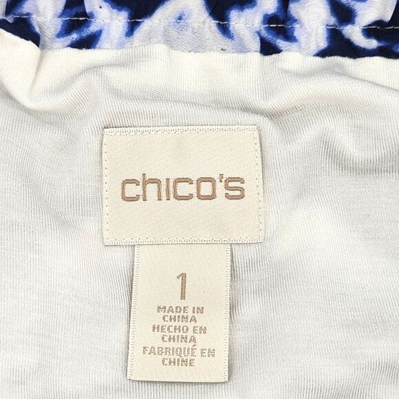 Chico's Chevron Stripe Maxi Skirt Size 0 Womens Blue White Art Print Side Slit - Picture 4 of 10